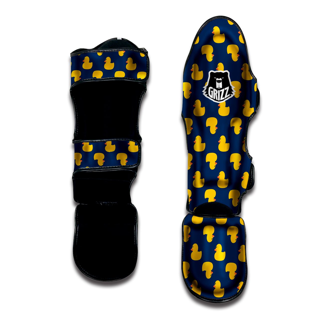 Ducks Rubber Yellow Print Pattern Muay Thai Shin Guards-grizzshop