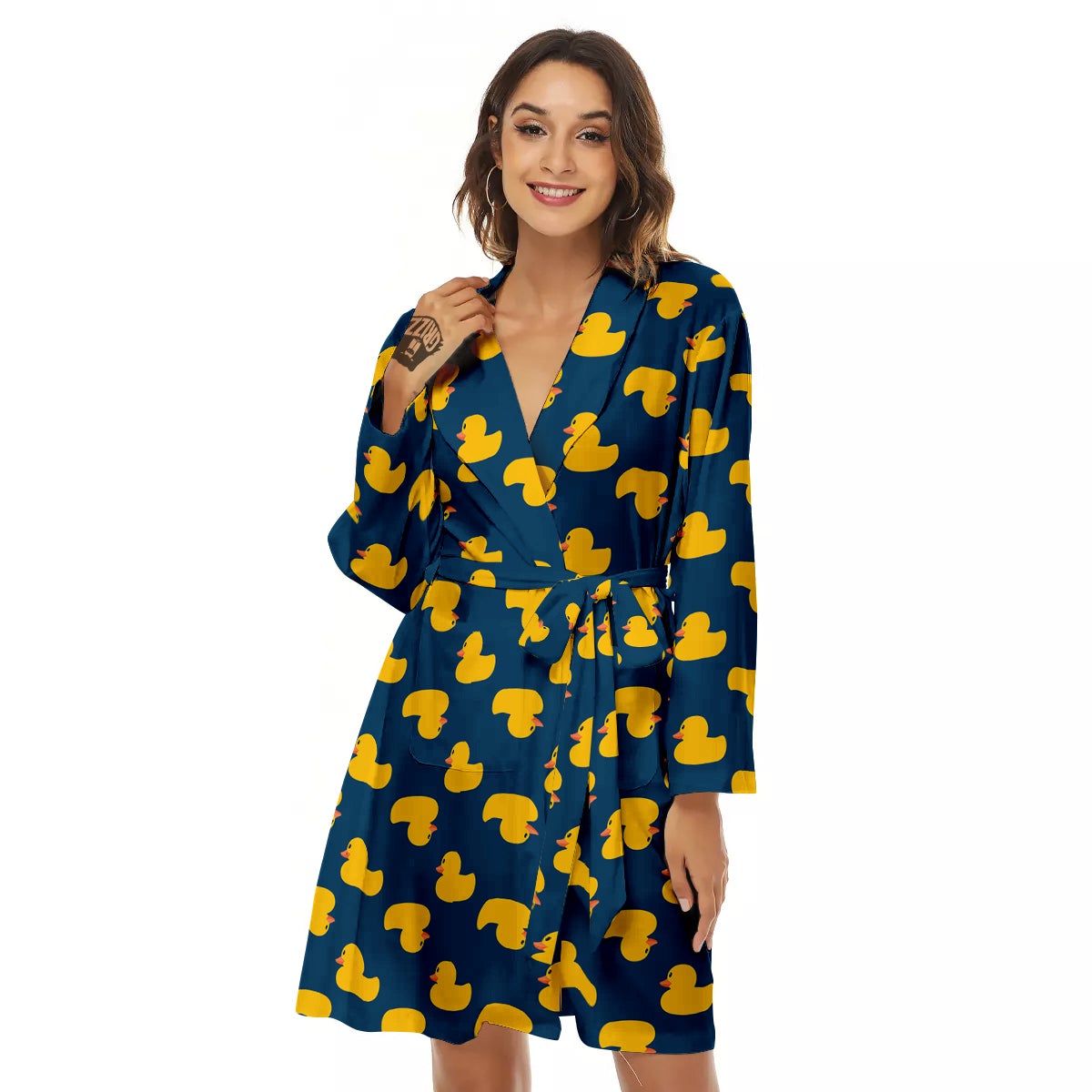 Ducks Rubber Yellow Print Pattern Women's Robe-grizzshop