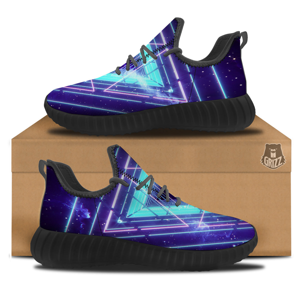 EDM Light Blue Geometric Print Black Walking Shoes-grizzshop