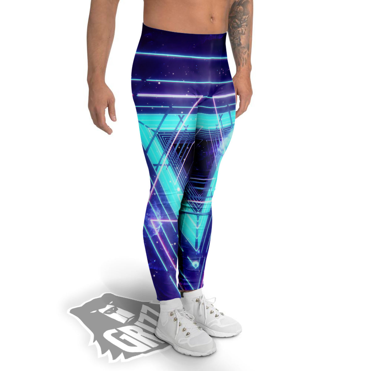 EDM Light Blue Geometric Print Men's Leggings-grizzshop