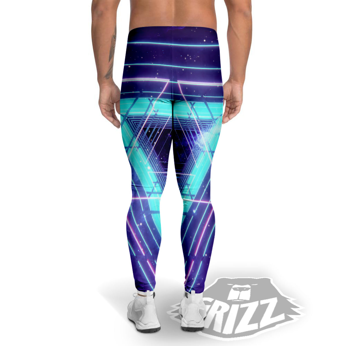 EDM Light Blue Geometric Print Men's Leggings-grizzshop