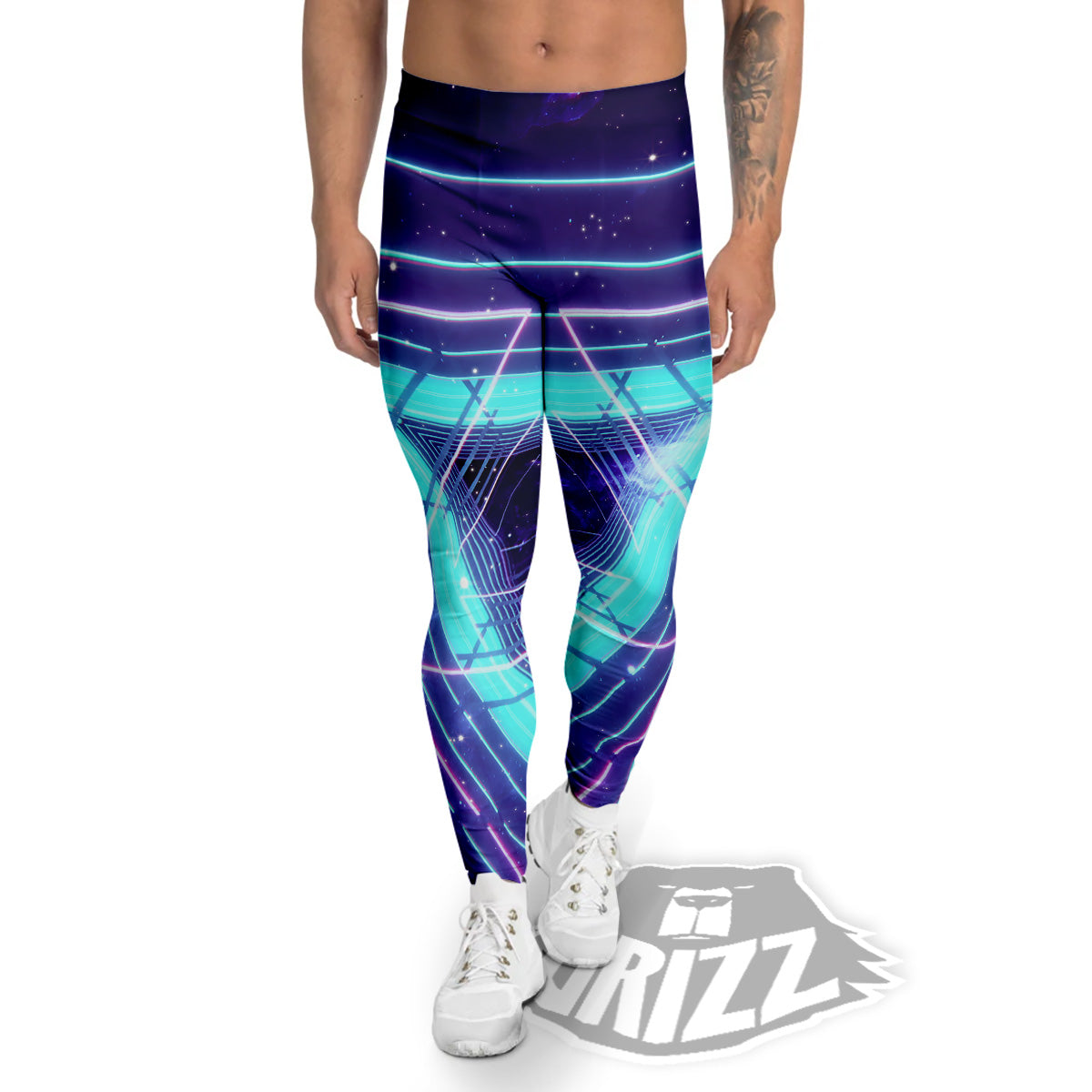 EDM Light Blue Geometric Print Men's Leggings-grizzshop