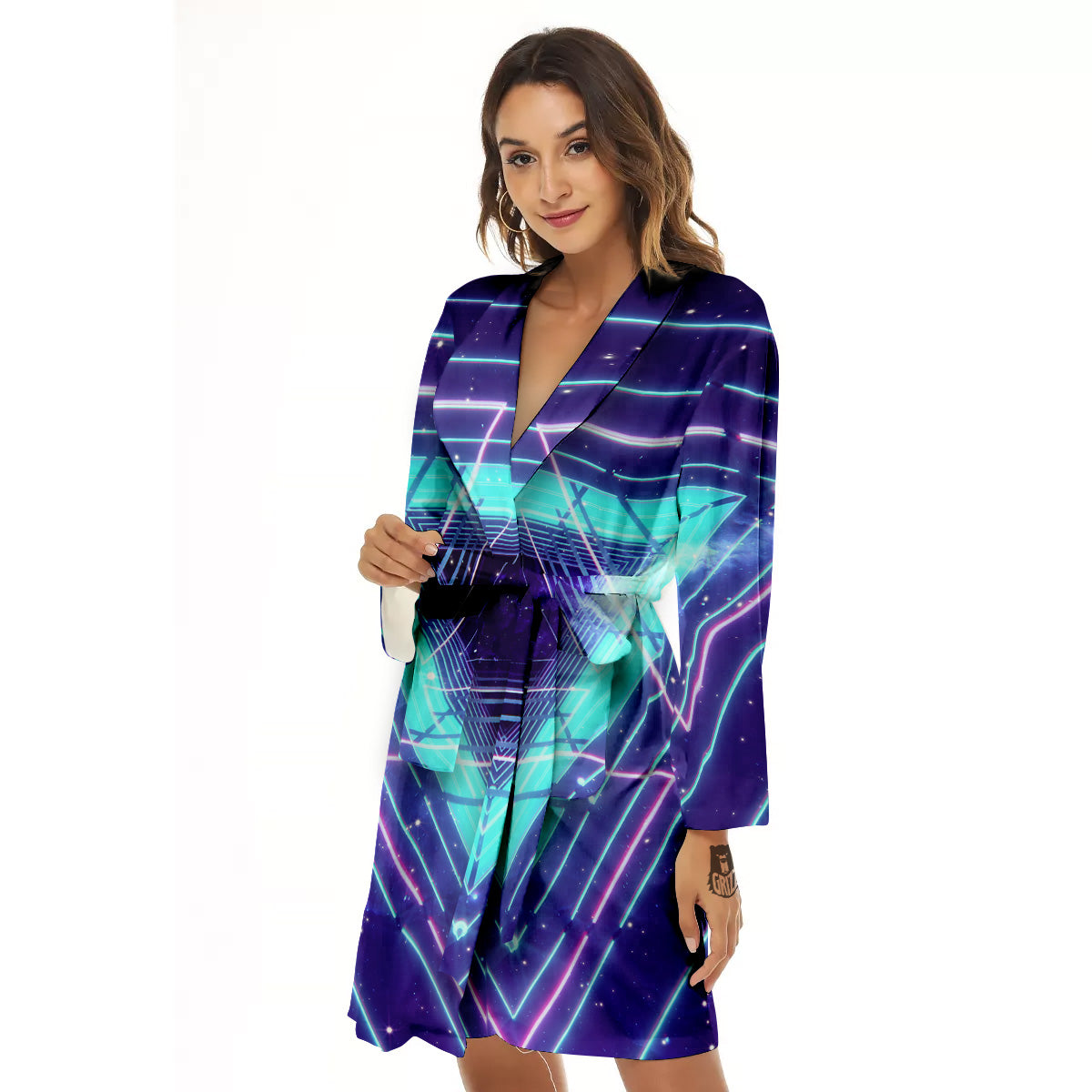 EDM Light Blue Geometric Print Women's Robe-grizzshop