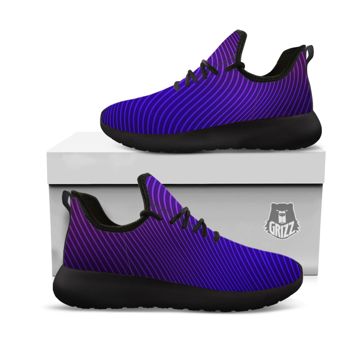 EDM Wave Purple And Blue Print Black Athletic Shoes-grizzshop