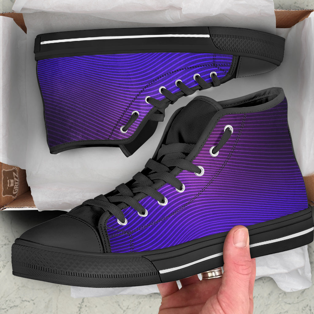 EDM Wave Purple And Blue Print Black High Top Shoes-grizzshop