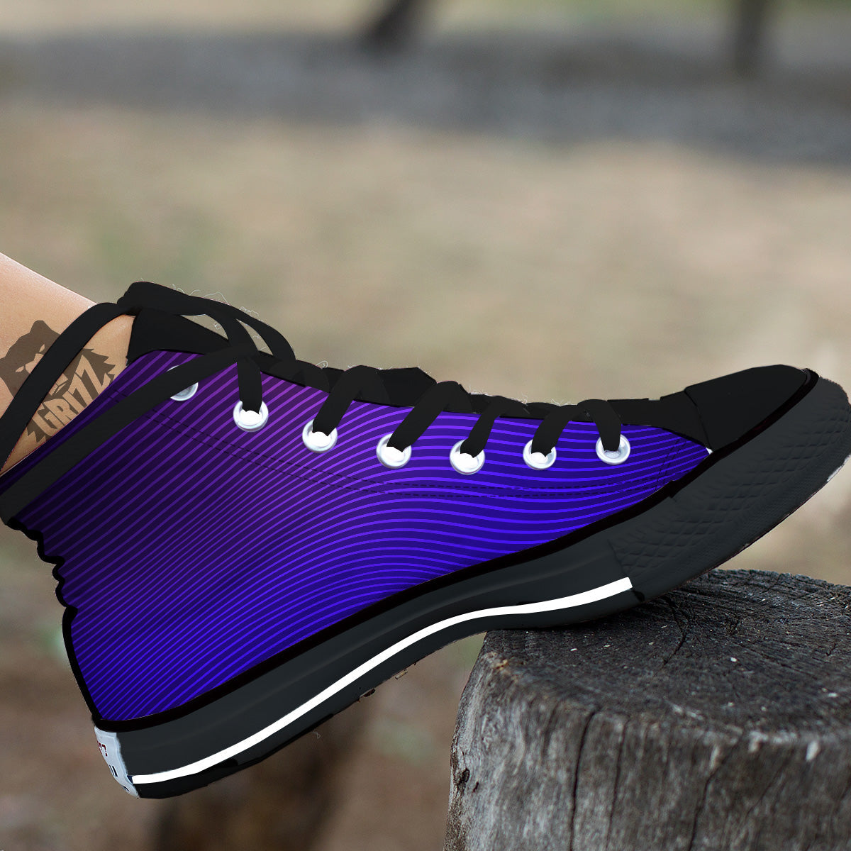 EDM Wave Purple And Blue Print Black High Top Shoes-grizzshop