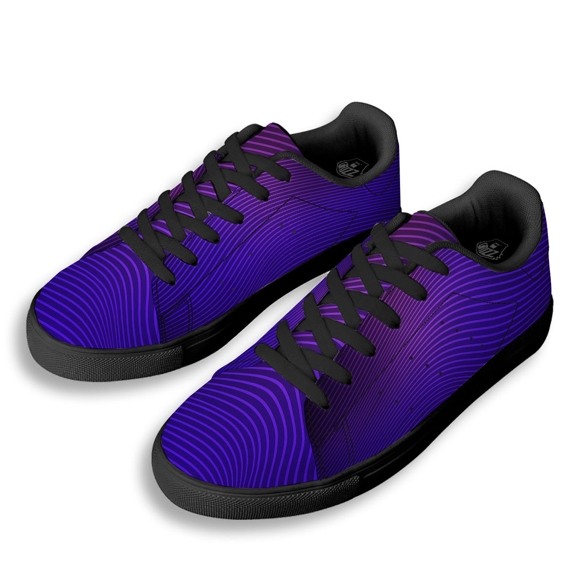 EDM Wave Purple And Blue Print Black Low Top Sneakers-grizzshop