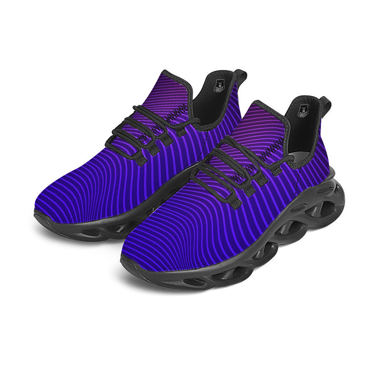 EDM Wave Purple And Blue Print Black Running Shoes-grizzshop