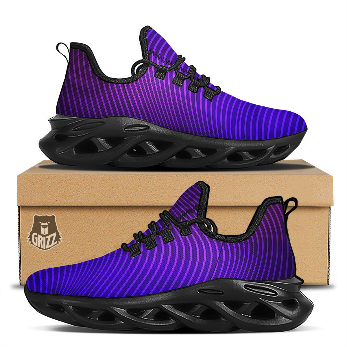 EDM Wave Purple And Blue Print Black Running Shoes-grizzshop