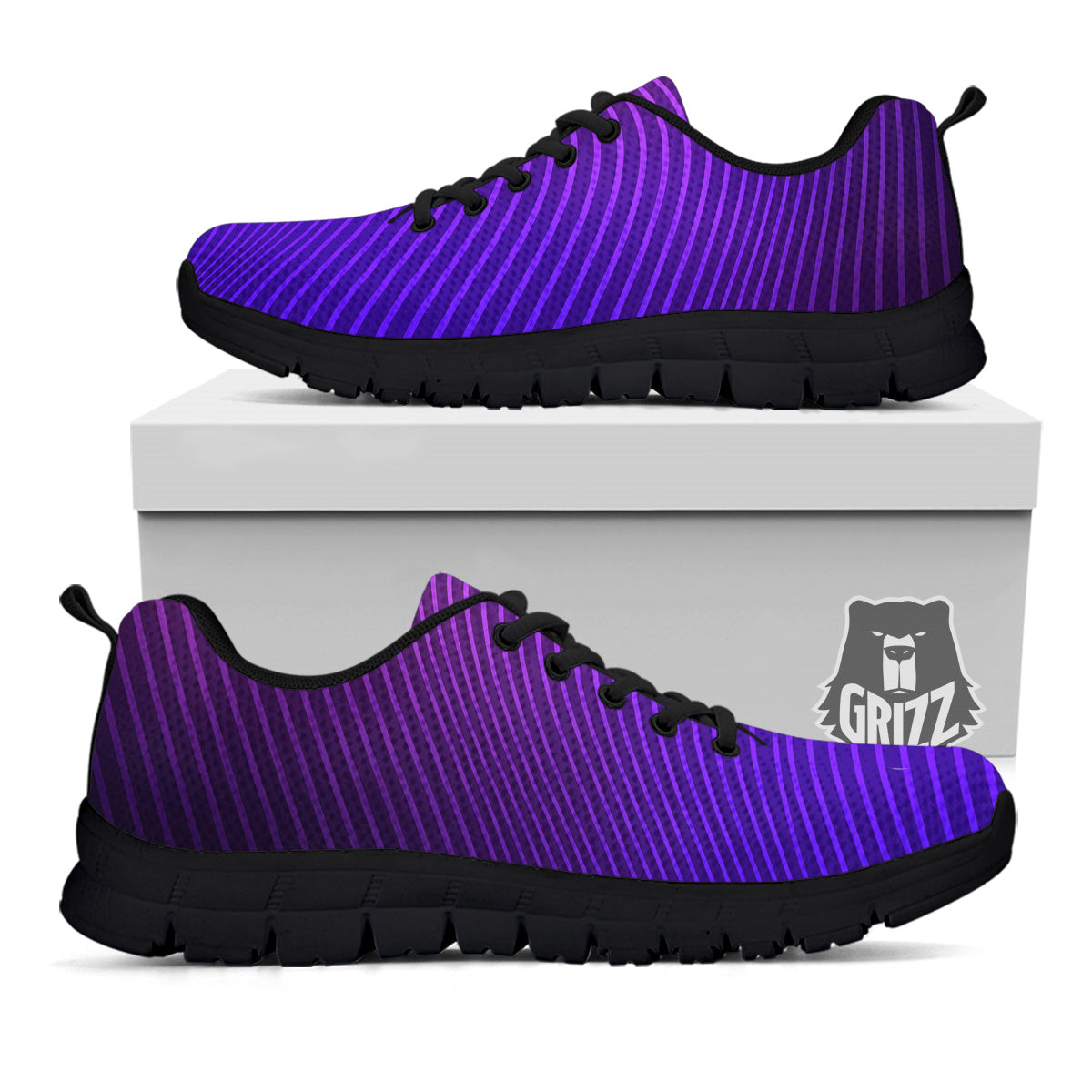 EDM Wave Purple And Blue Print Black Sneaker-grizzshop