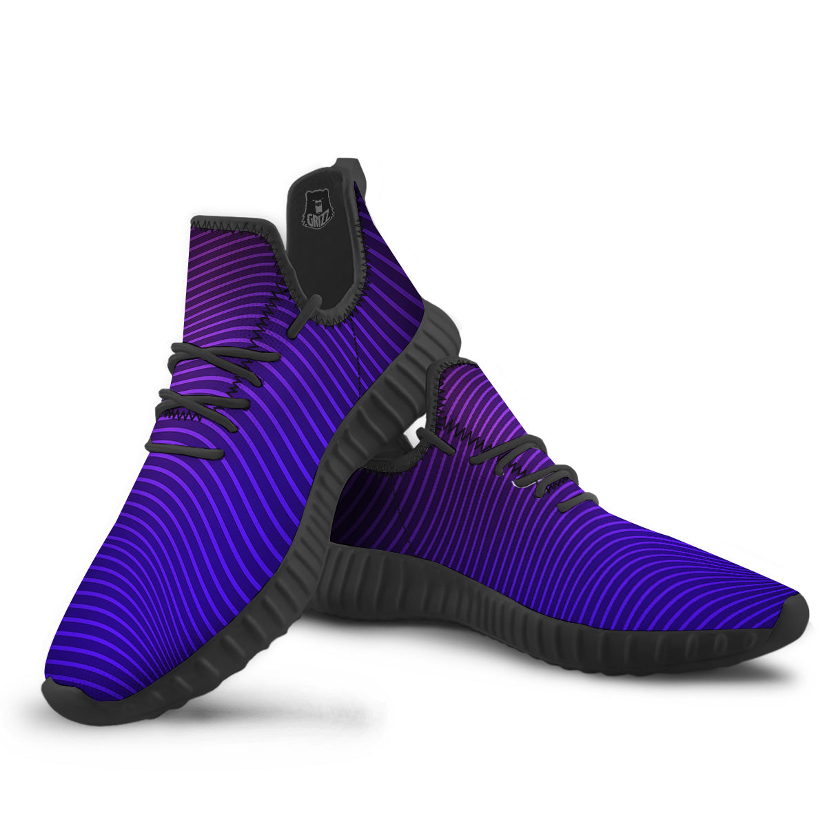 EDM Wave Purple And Blue Print Black Walking Shoes-grizzshop