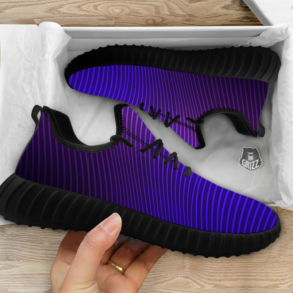 EDM Wave Purple And Blue Print Black Walking Shoes-grizzshop