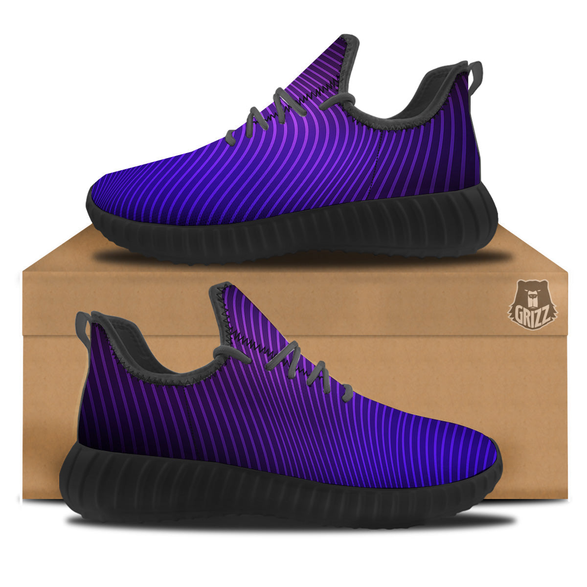 EDM Wave Purple And Blue Print Black Walking Shoes-grizzshop