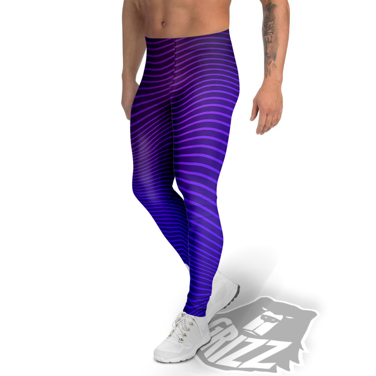 EDM Wave Purple And Blue Print Men's Leggings-grizzshop