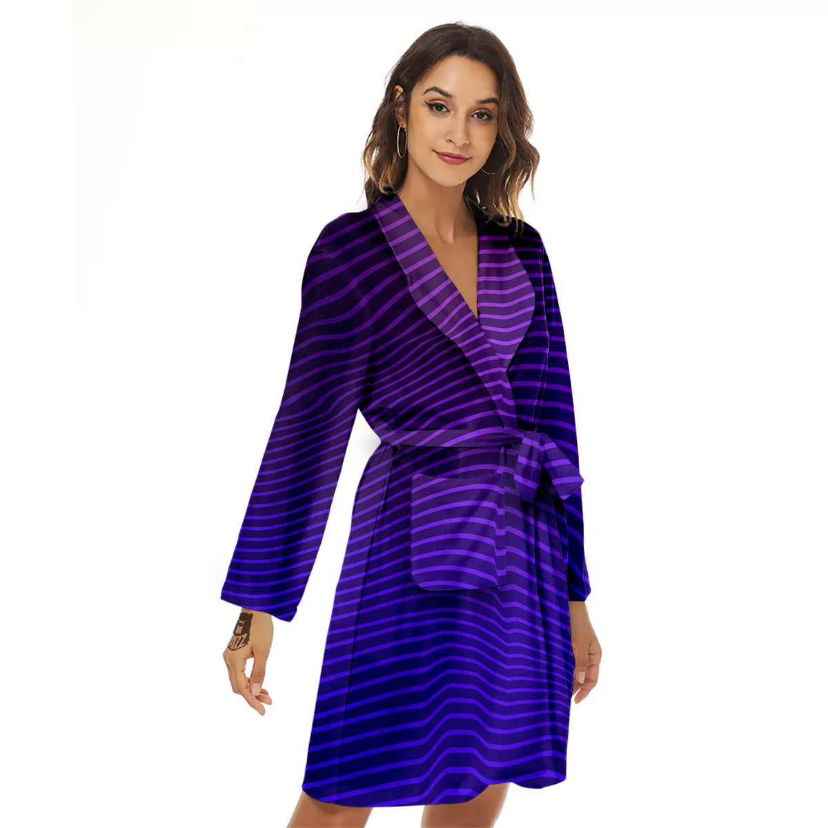 EDM Wave Purple And Blue Print Women's Robe-grizzshop
