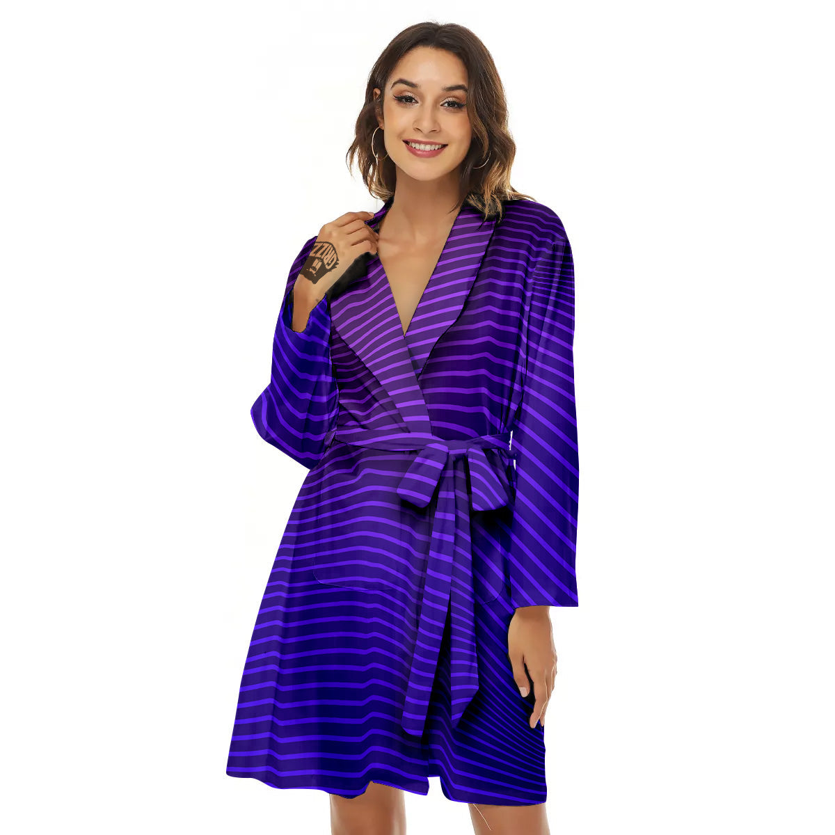 EDM Wave Purple And Blue Print Women's Robe-grizzshop