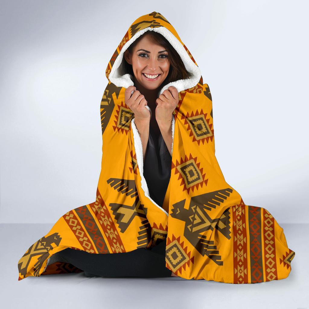 Eagle Aztec Pattern Print Hooded Blanket-grizzshop