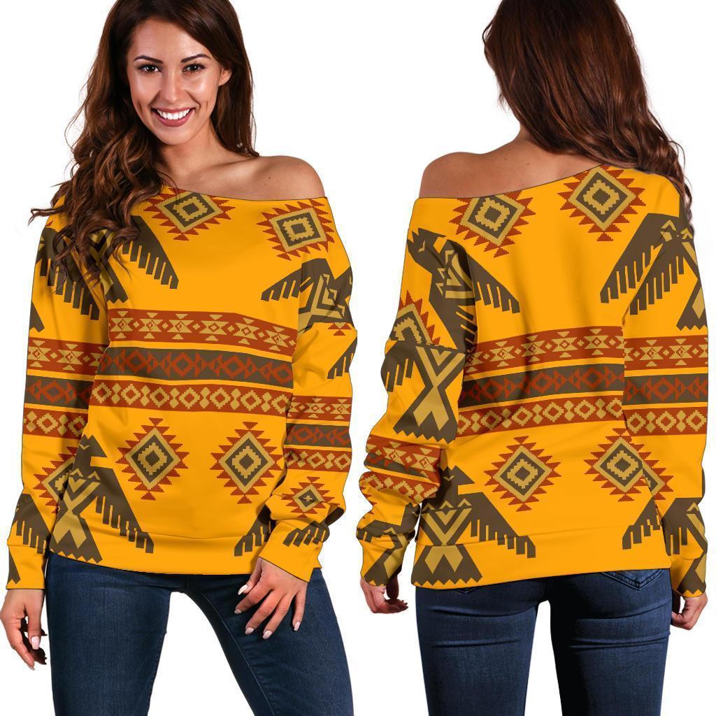 Eagle Aztec Pattern Print Women Off Shoulder Sweatshirt-grizzshop