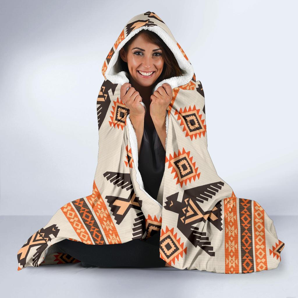 Eagle Aztec Print Pattern Hooded Blanket-grizzshop