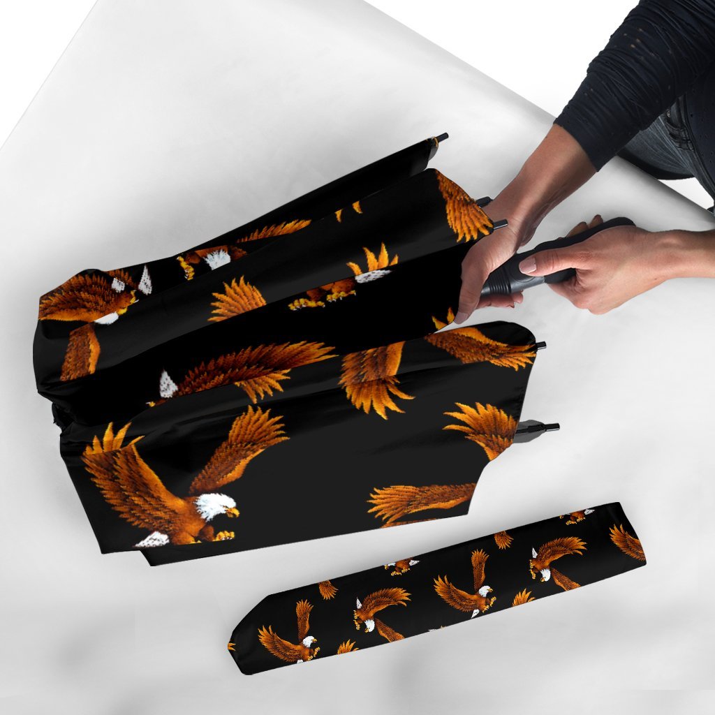 Eagle Black Pattern Print Automatic Foldable Umbrella-grizzshop