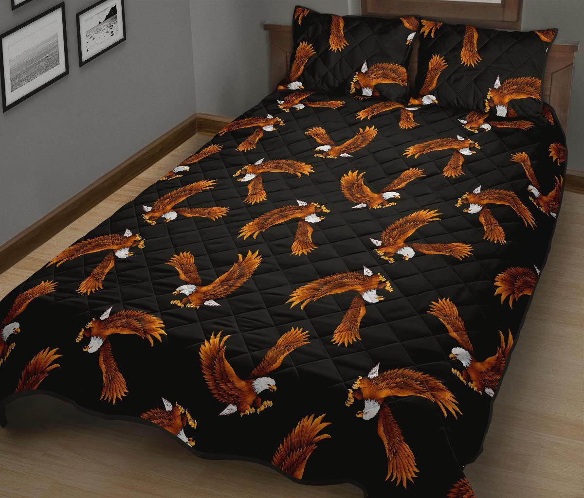 Eagle Black Pattern Print Bed Set Quilt-grizzshop