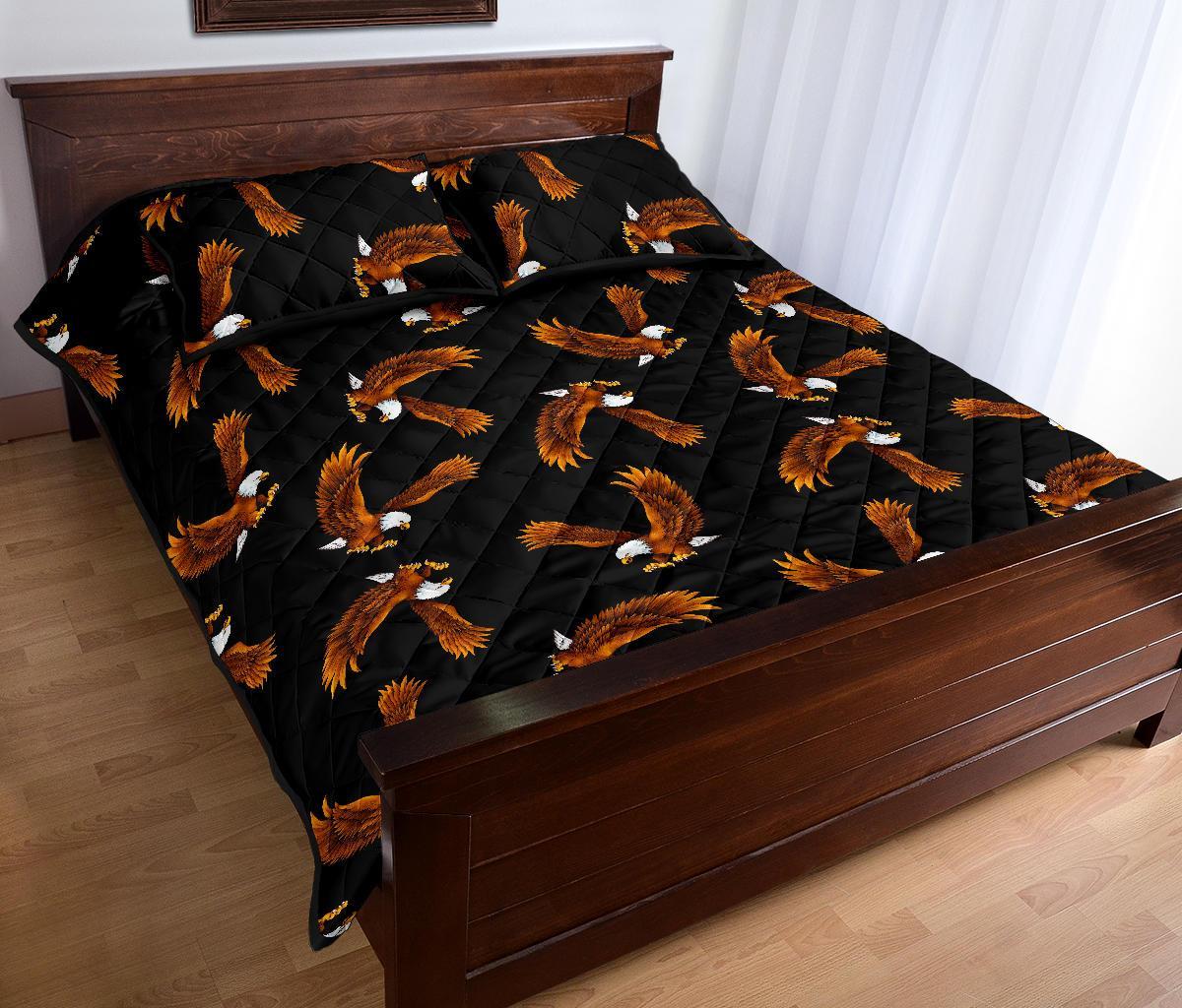 Eagle Black Pattern Print Bed Set Quilt-grizzshop