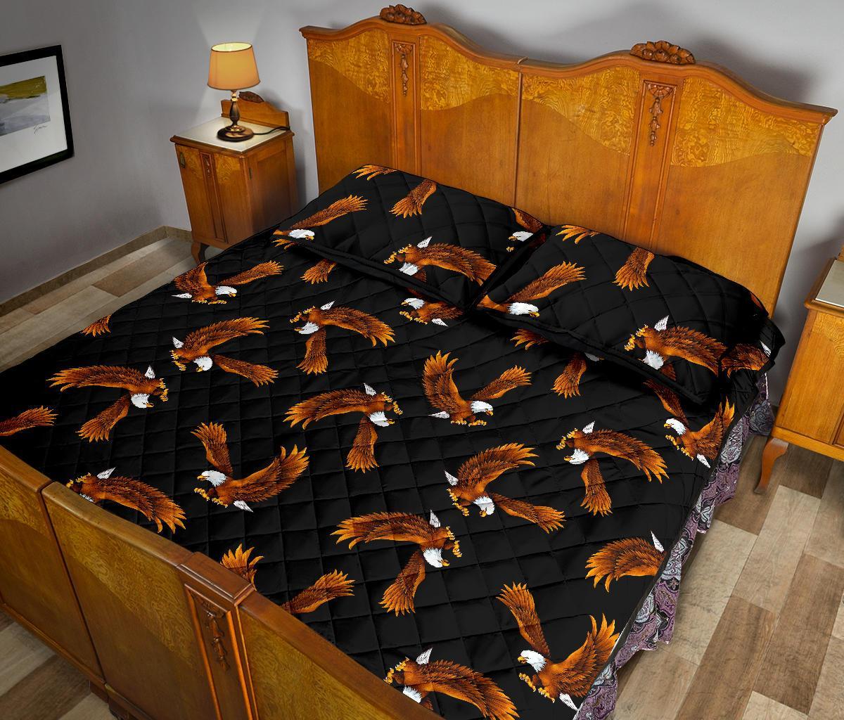 Eagle Black Pattern Print Bed Set Quilt-grizzshop