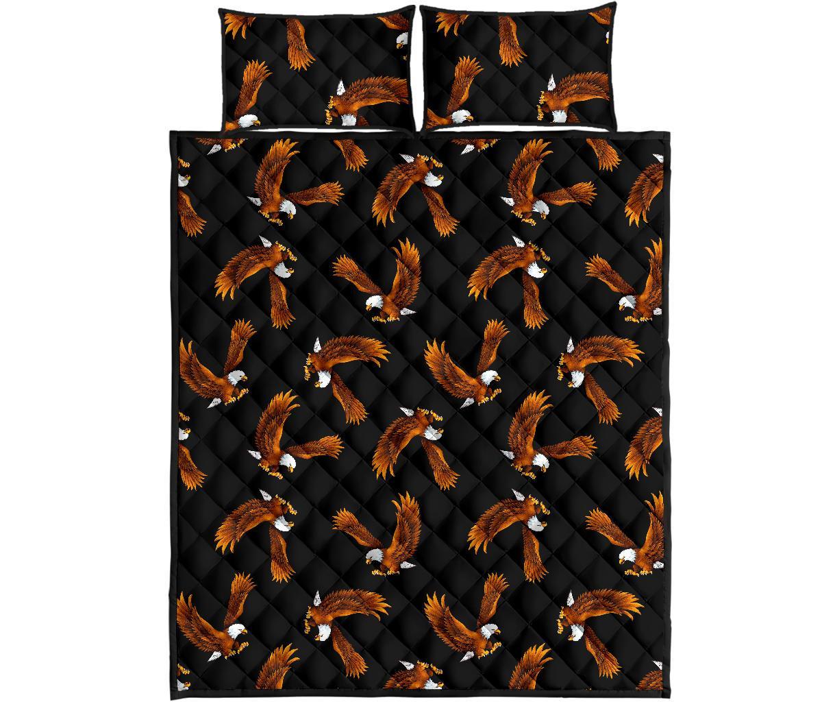 Eagle Black Pattern Print Bed Set Quilt-grizzshop