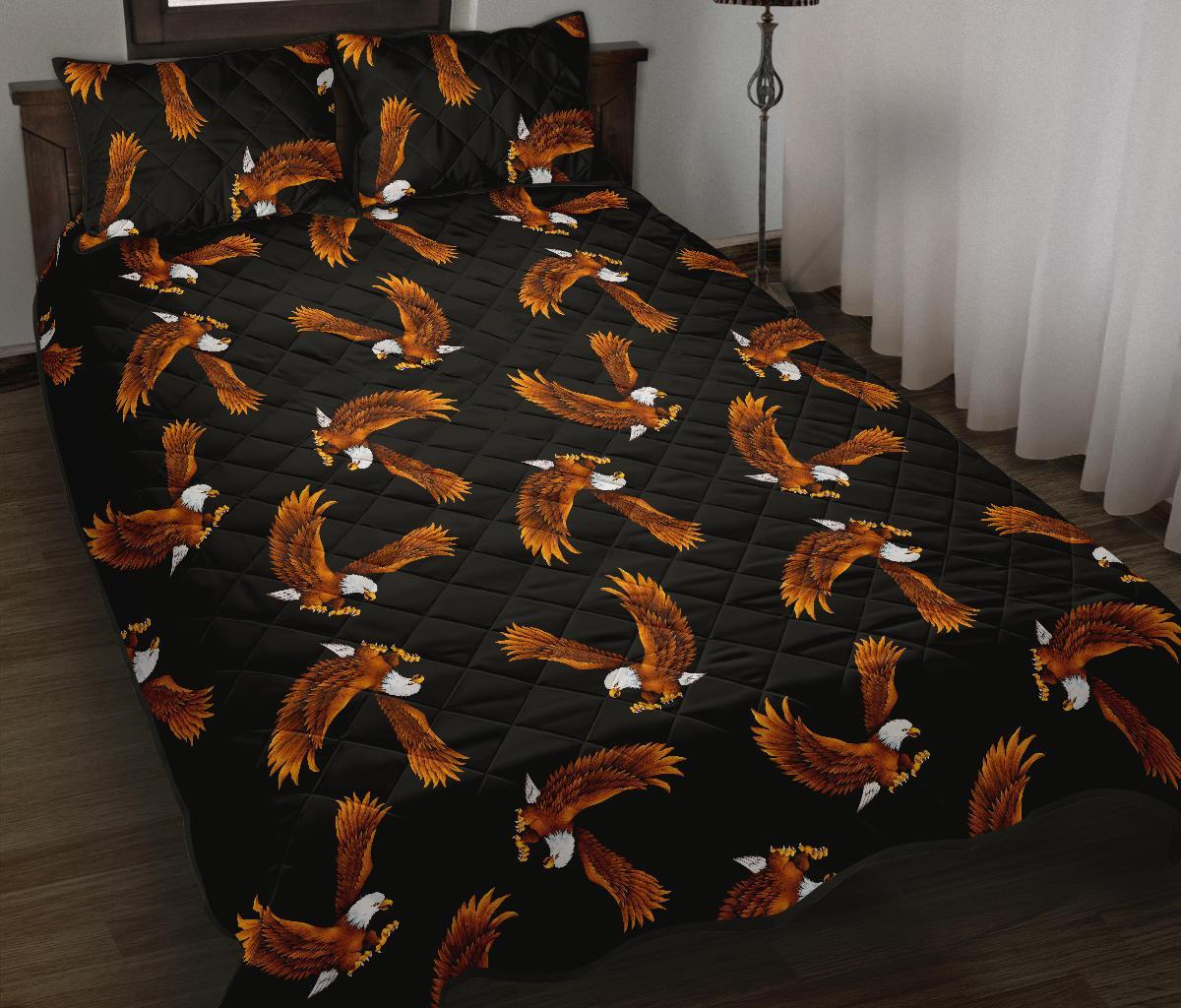 Eagle Black Pattern Print Bed Set Quilt-grizzshop