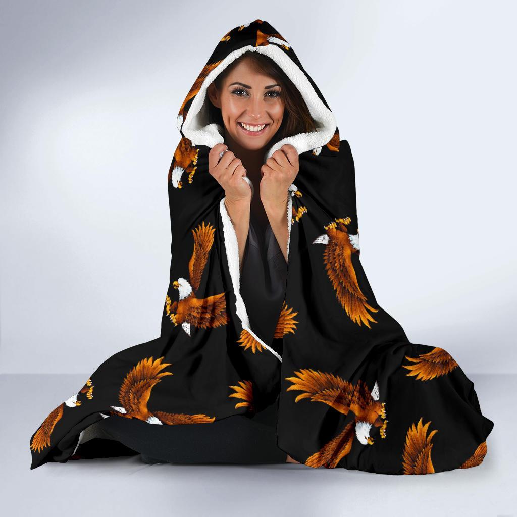 Eagle Black Pattern Print Hooded Blanket-grizzshop