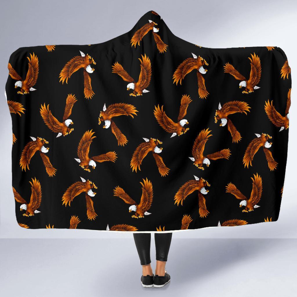 Eagle Black Pattern Print Hooded Blanket-grizzshop