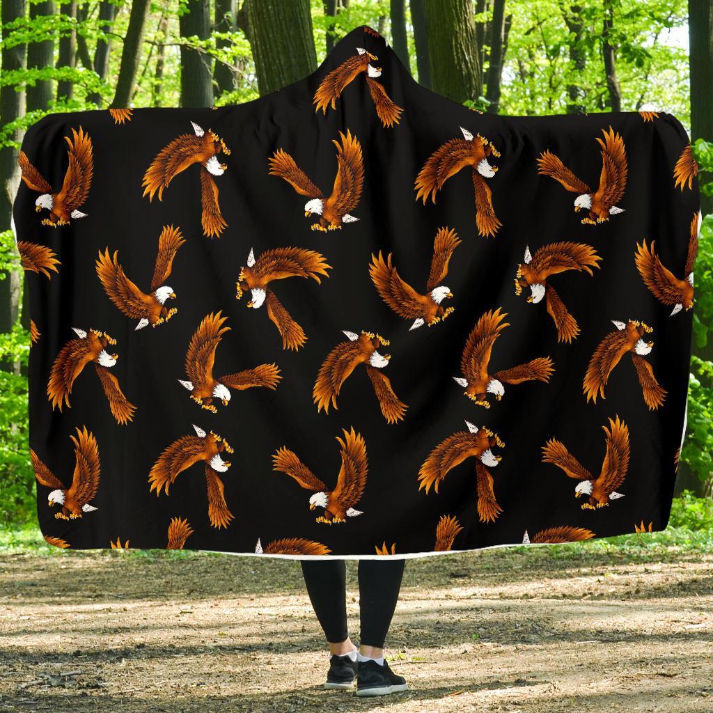 Eagle Black Pattern Print Hooded Blanket-grizzshop