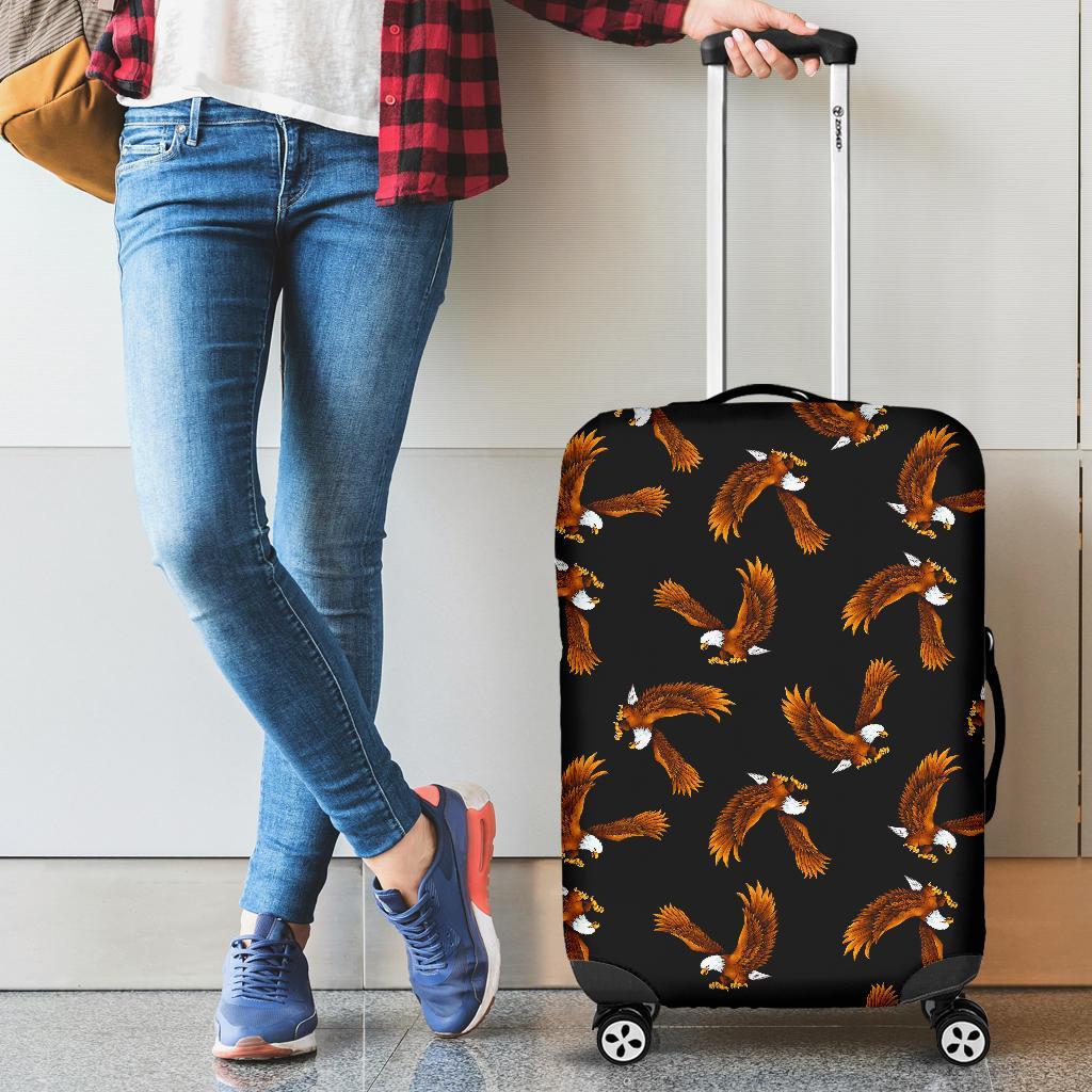 Eagle Black Pattern Print Luggage Cover Protector-grizzshop