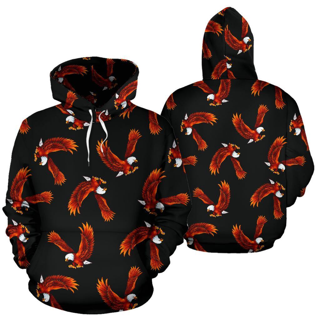 Eagle Black Pattern Print Men Women Pullover Hoodie-grizzshop