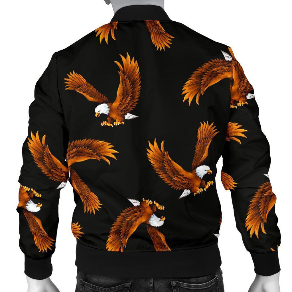 Eagle Black Pattern Print Men's Bomber Jacket-grizzshop