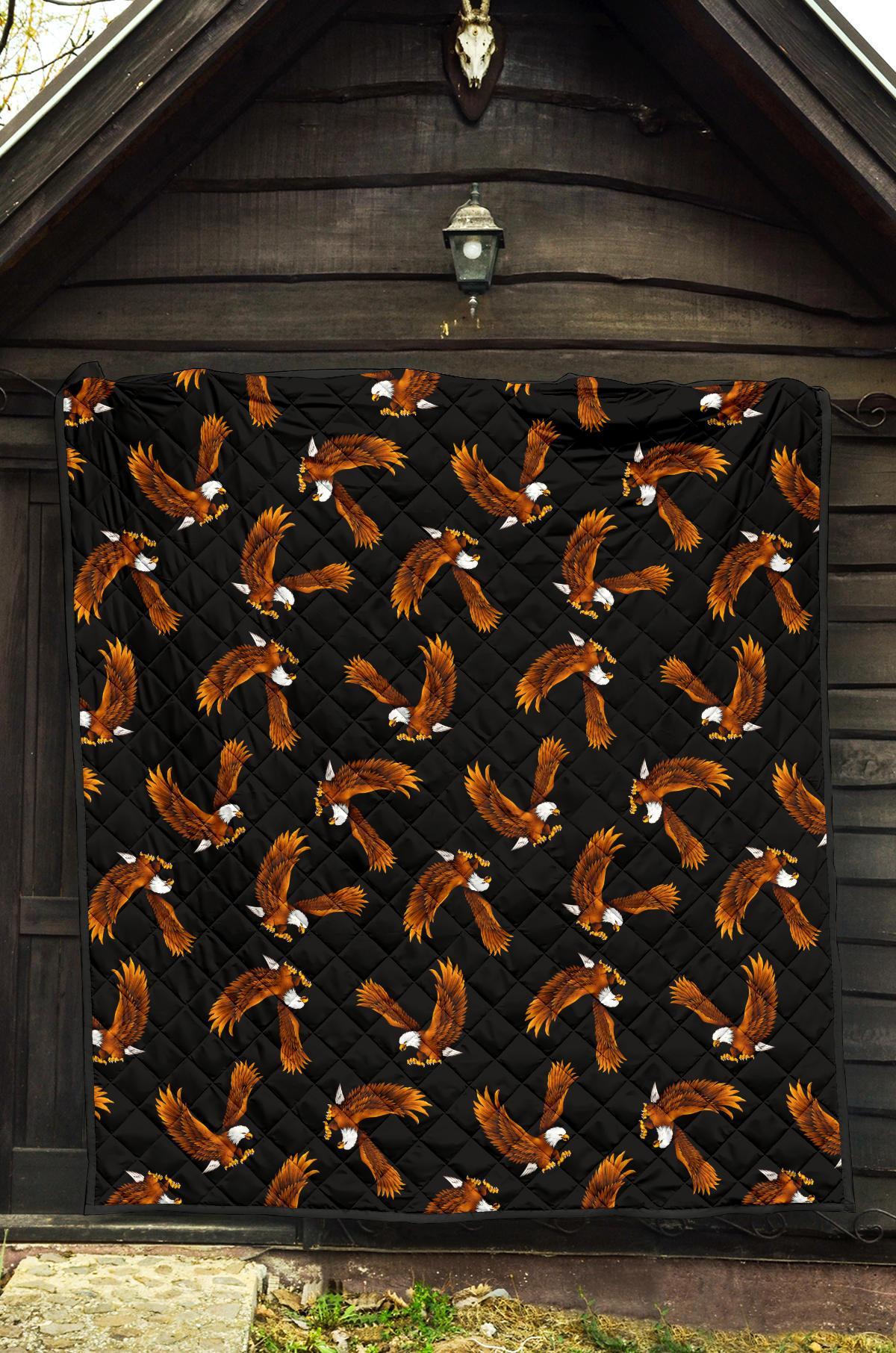 Eagle Black Pattern Print Quilt-grizzshop