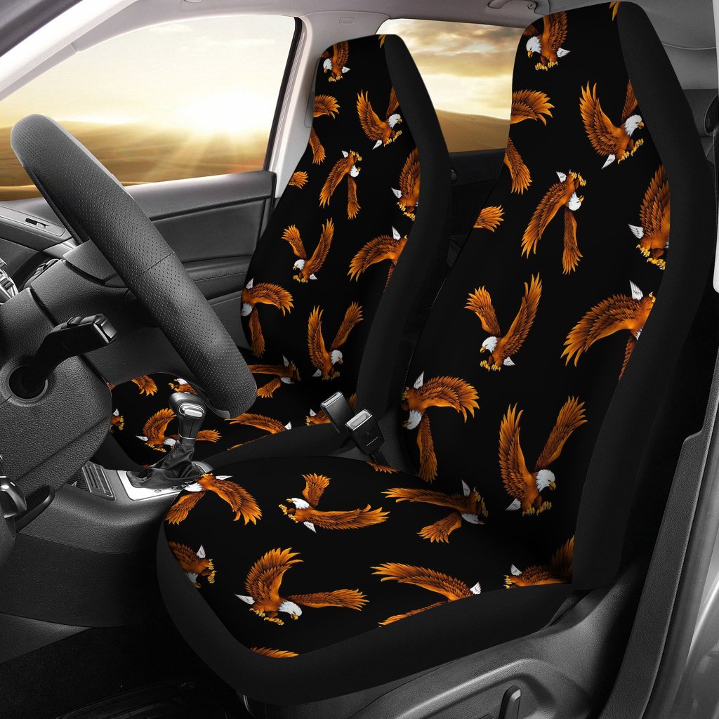 Eagle Black Pattern Print Universal Fit Car Seat Covers-grizzshop