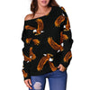 Eagle Black Pattern Print Women Off Shoulder Sweatshirt-grizzshop