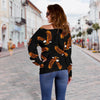 Eagle Black Pattern Print Women Off Shoulder Sweatshirt-grizzshop