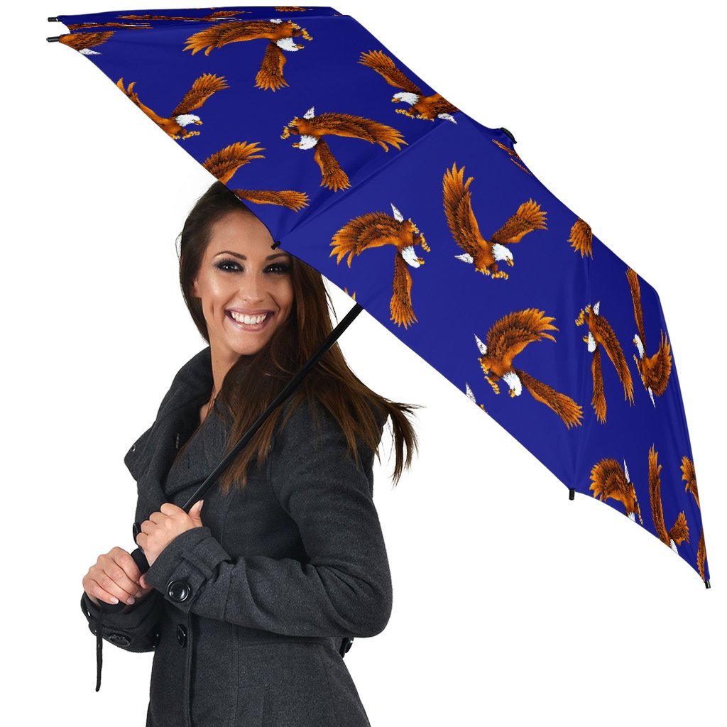Eagle Blue Pattern Print Automatic Foldable Umbrella-grizzshop