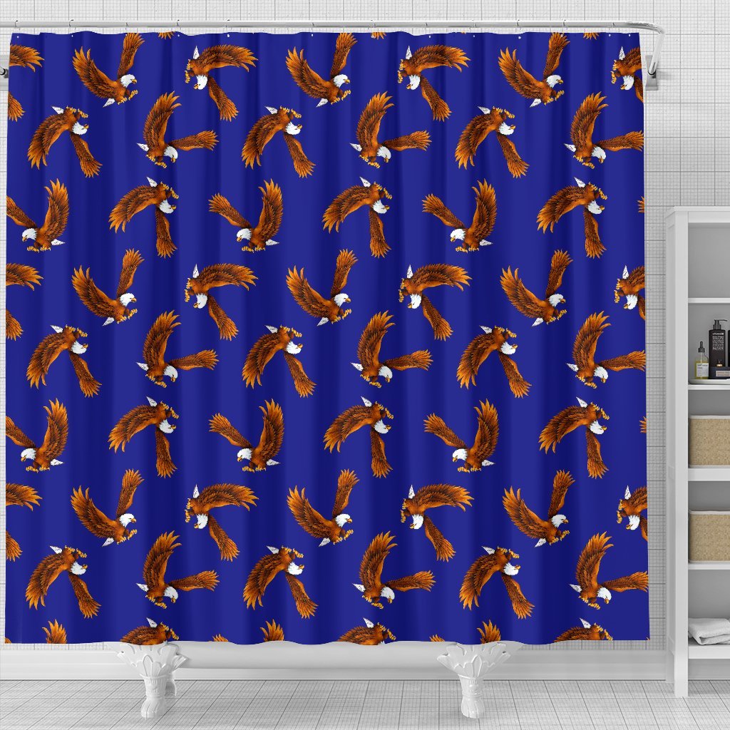 Eagle Blue Pattern Print Bathroom Shower Curtain-grizzshop