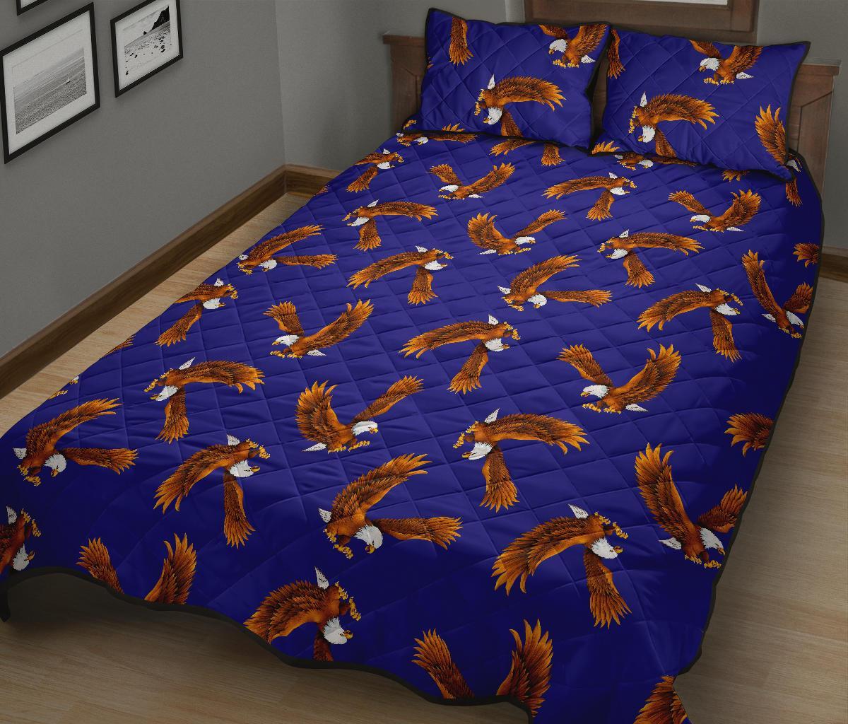 Eagle Blue Pattern Print Bed Set Quilt-grizzshop
