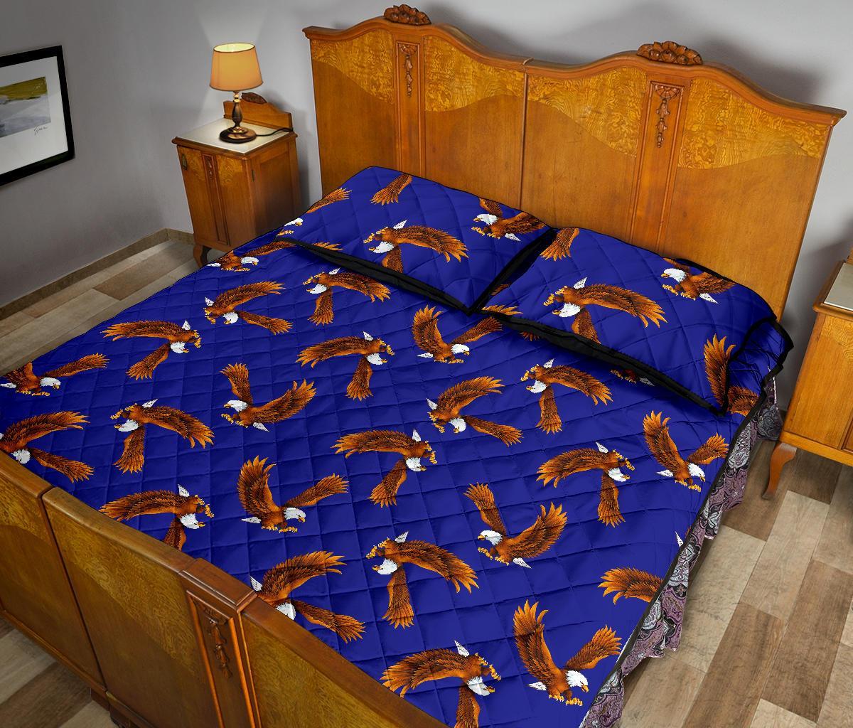 Eagle Blue Pattern Print Bed Set Quilt-grizzshop