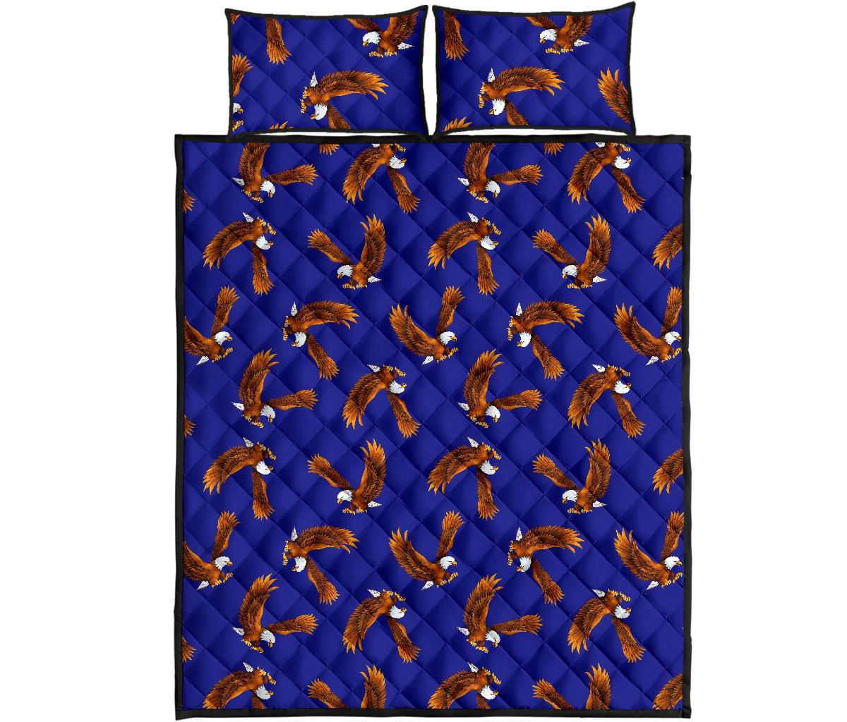 Eagle Blue Pattern Print Bed Set Quilt-grizzshop