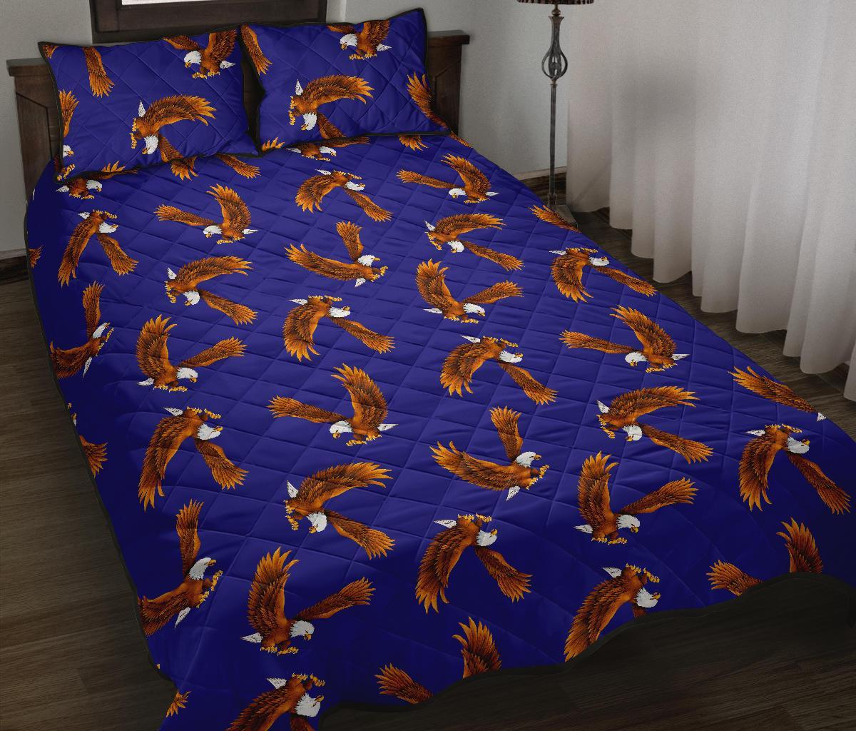 Eagle Blue Pattern Print Bed Set Quilt-grizzshop