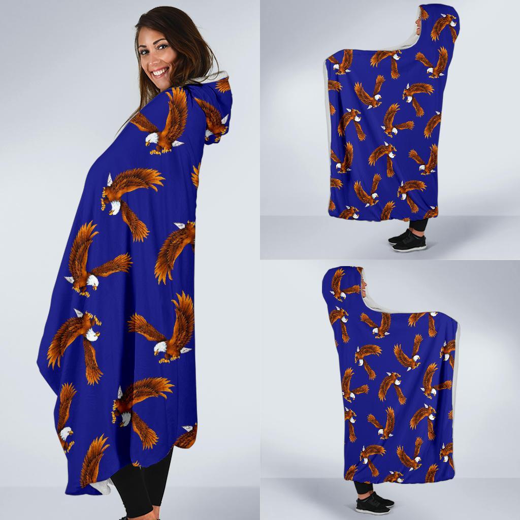 Eagle Blue Pattern Print Hooded Blanket-grizzshop