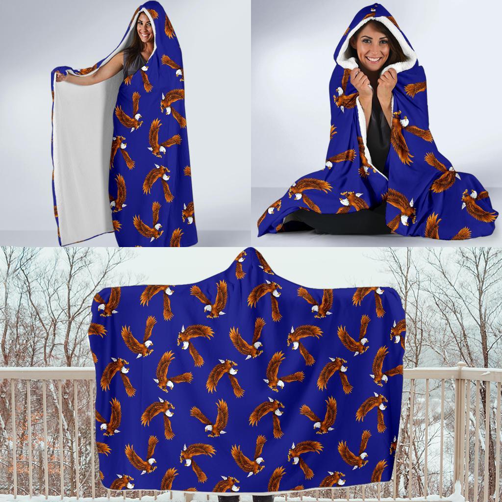 Eagle Blue Pattern Print Hooded Blanket-grizzshop