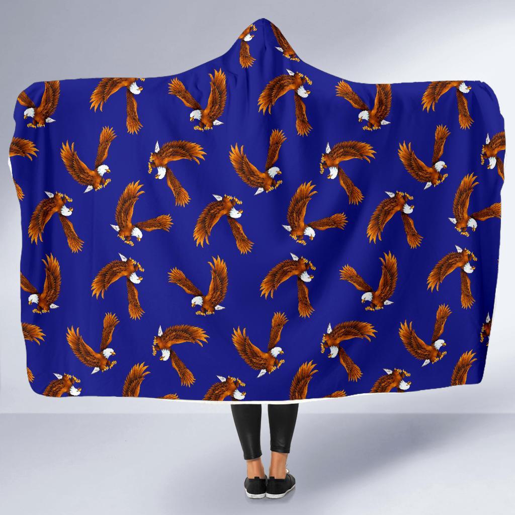 Eagle Blue Pattern Print Hooded Blanket-grizzshop