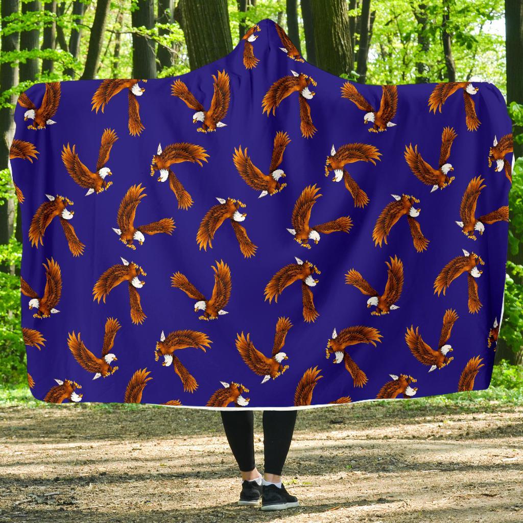 Eagle Blue Pattern Print Hooded Blanket-grizzshop