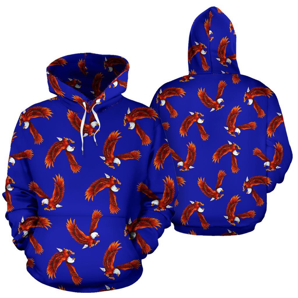 Eagle Blue Pattern Print Men Women Pullover Hoodie-grizzshop